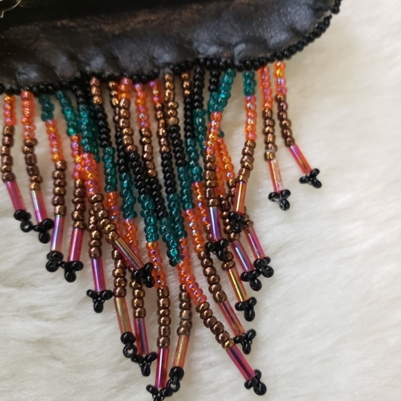 HANDMADE Beaded Quadruple Medallion Barrette with Fringe Teal - Picture 3 of 7